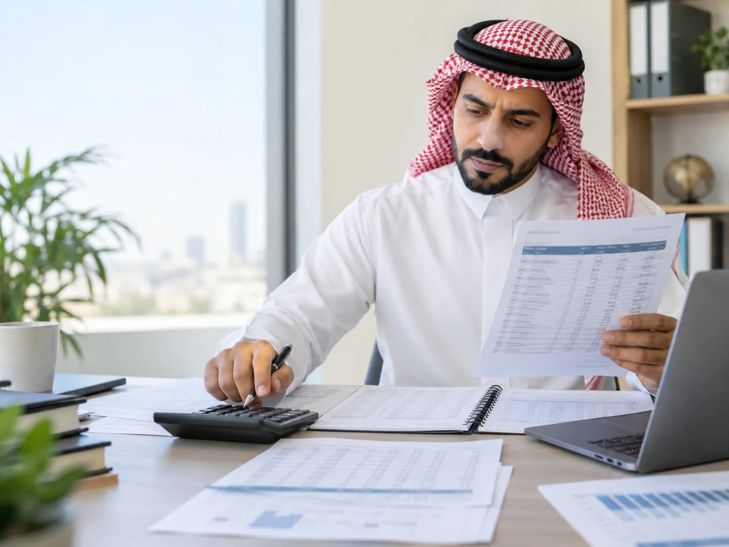 Comparing financial records with a calculator