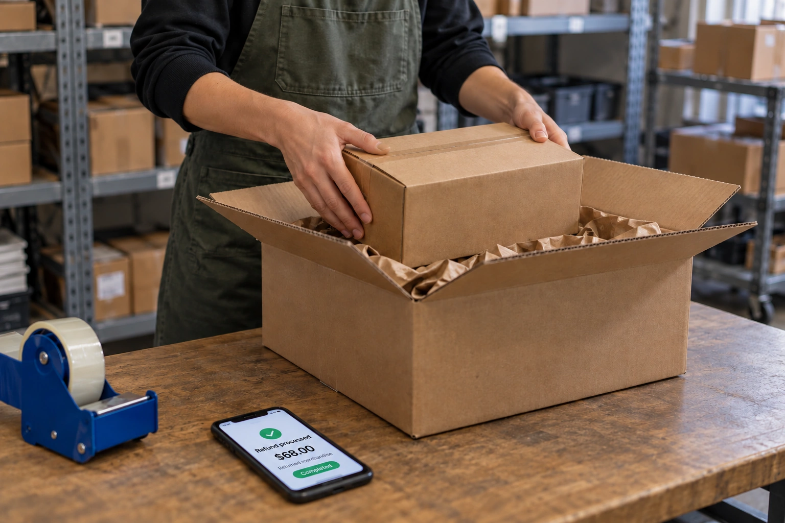 Preparing merchandise for a vendor return in a stockroom