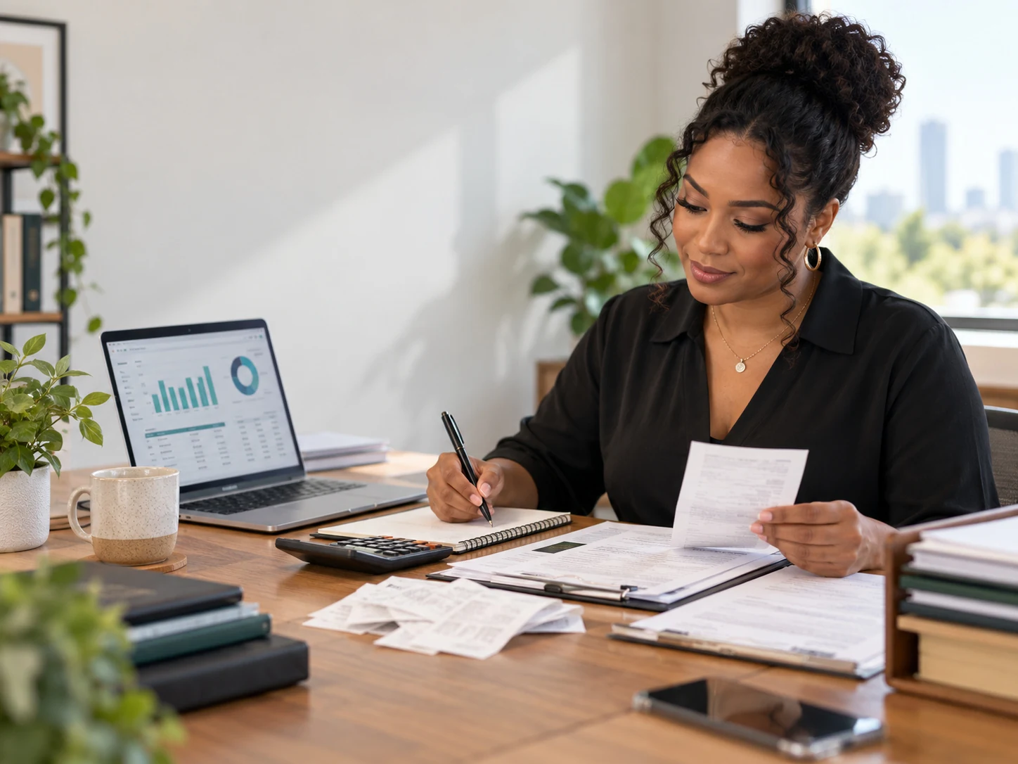 Completing bookkeeping work at a laptop
