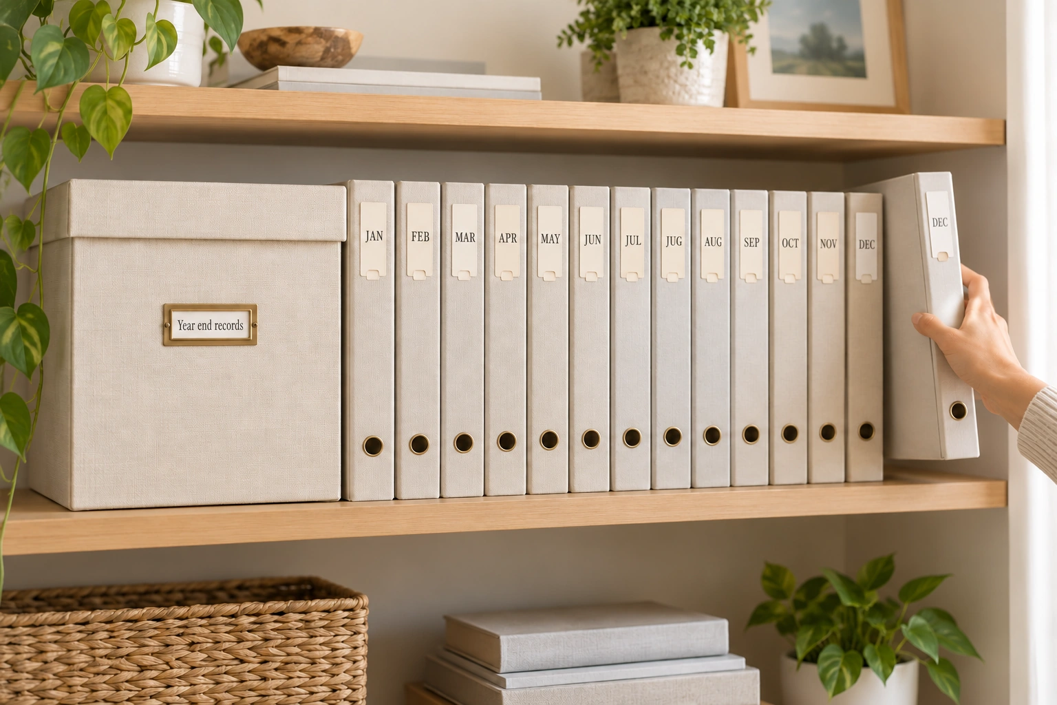 Completing an annual archive of monthly bookkeeping records