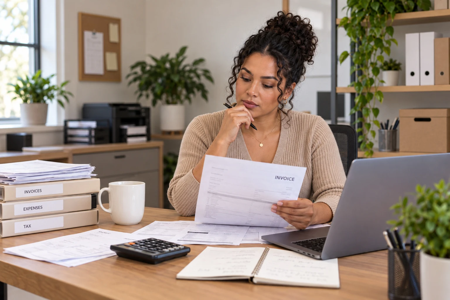 Reviewing an invoice alongside business records