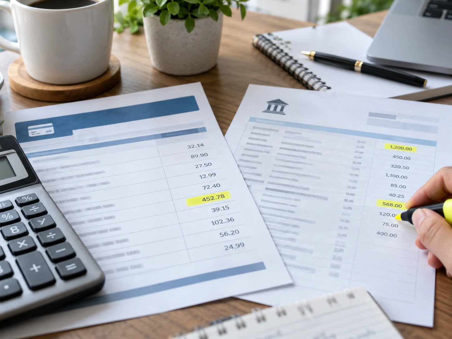 Checking figures on a financial statement with a calculator