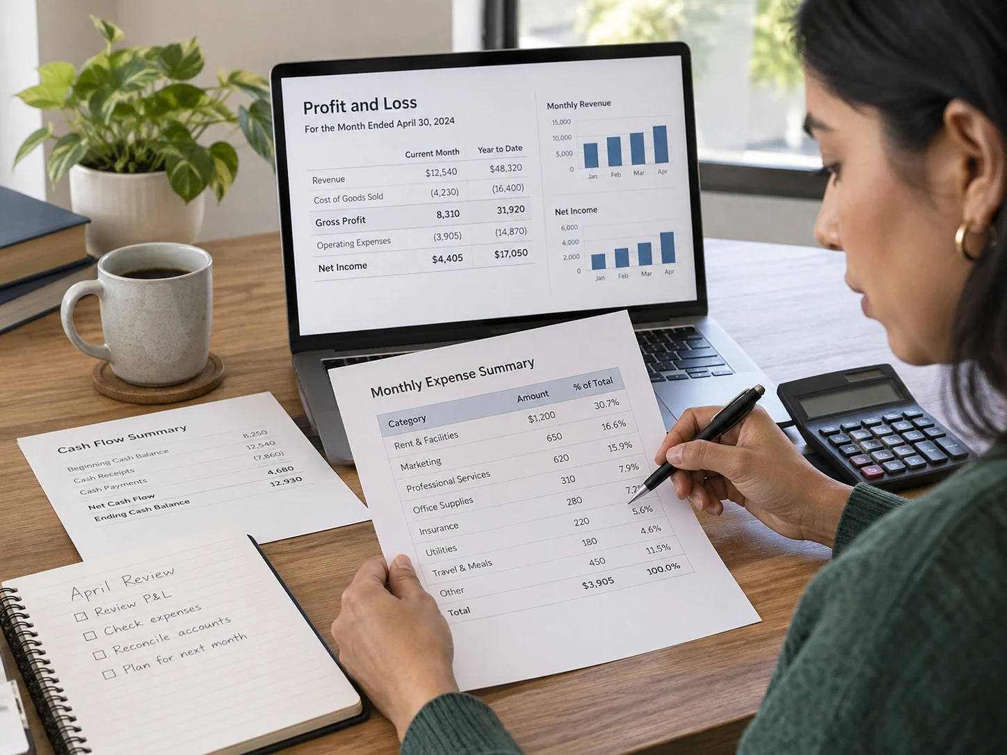 Checking income and expenses against a financial report