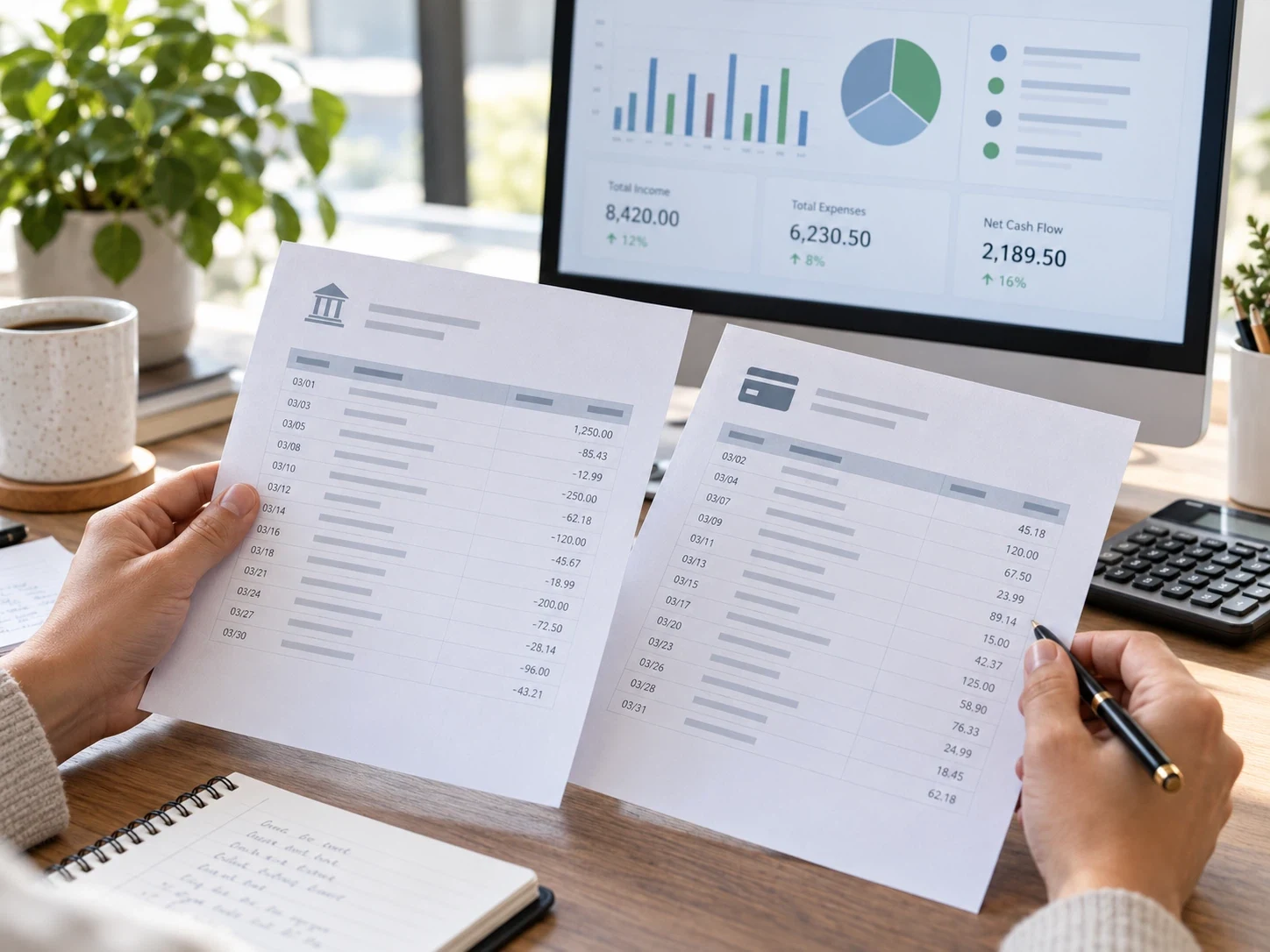 Comparing printed financial statements with a report on a computer