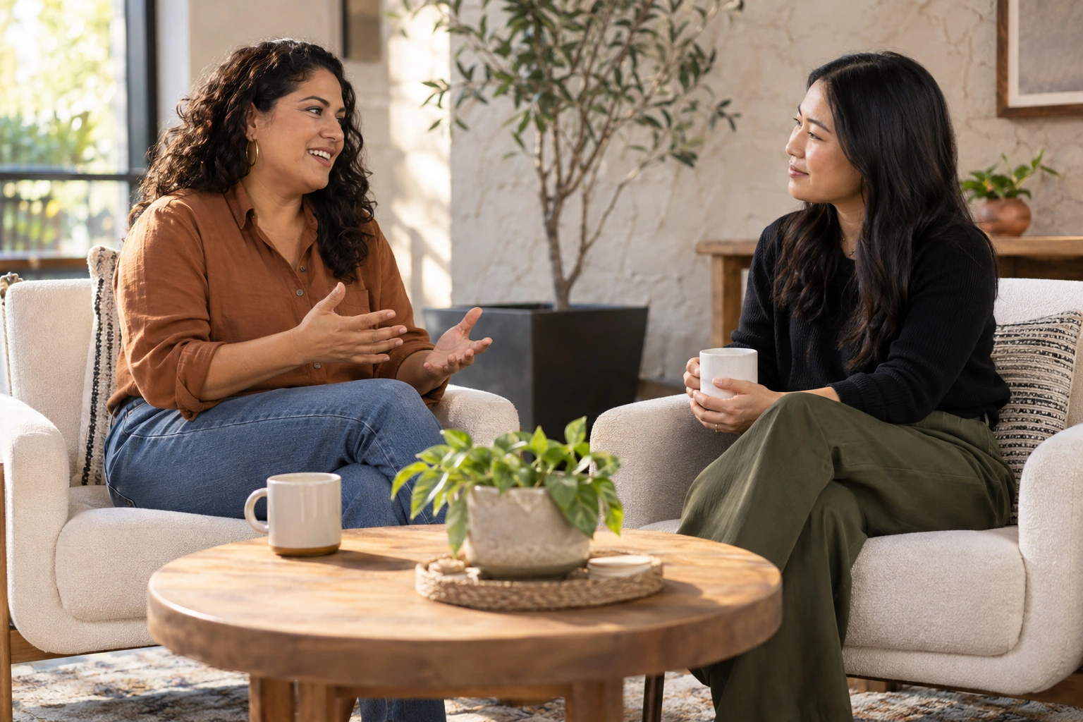 Business owner and bookkeeping professional having an introductory conversation