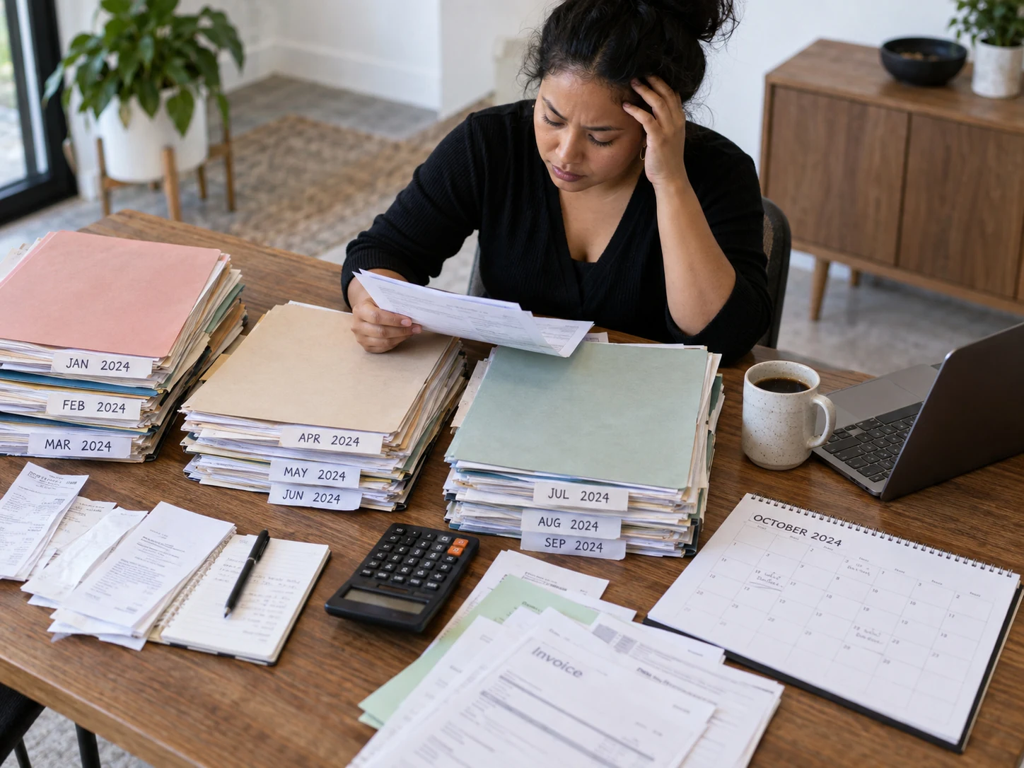 Unfinished financial records spread across a desk