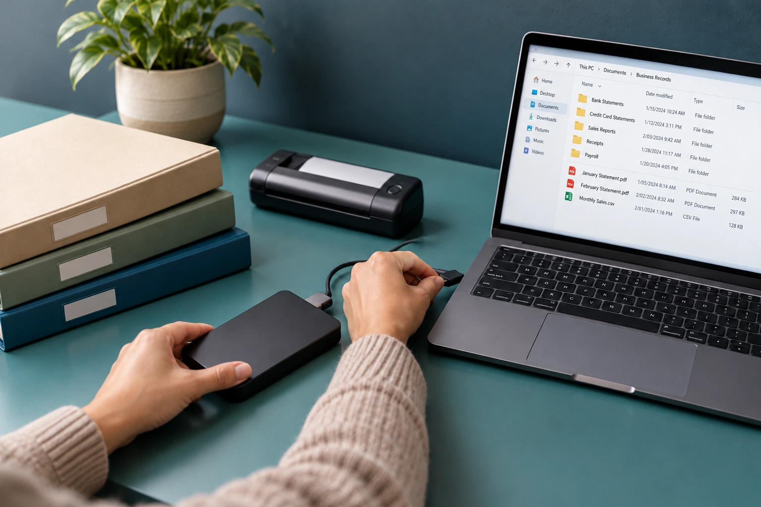 Preparing digital records and an external drive for a bookkeeping handoff