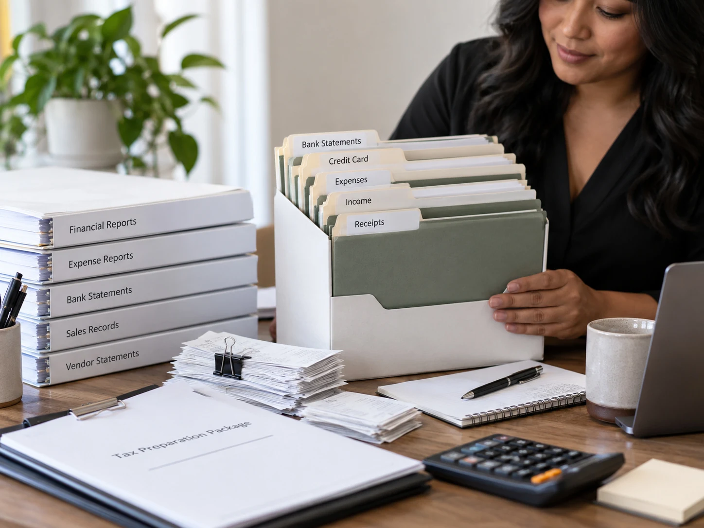Organized business documents prepared for a financial handoff