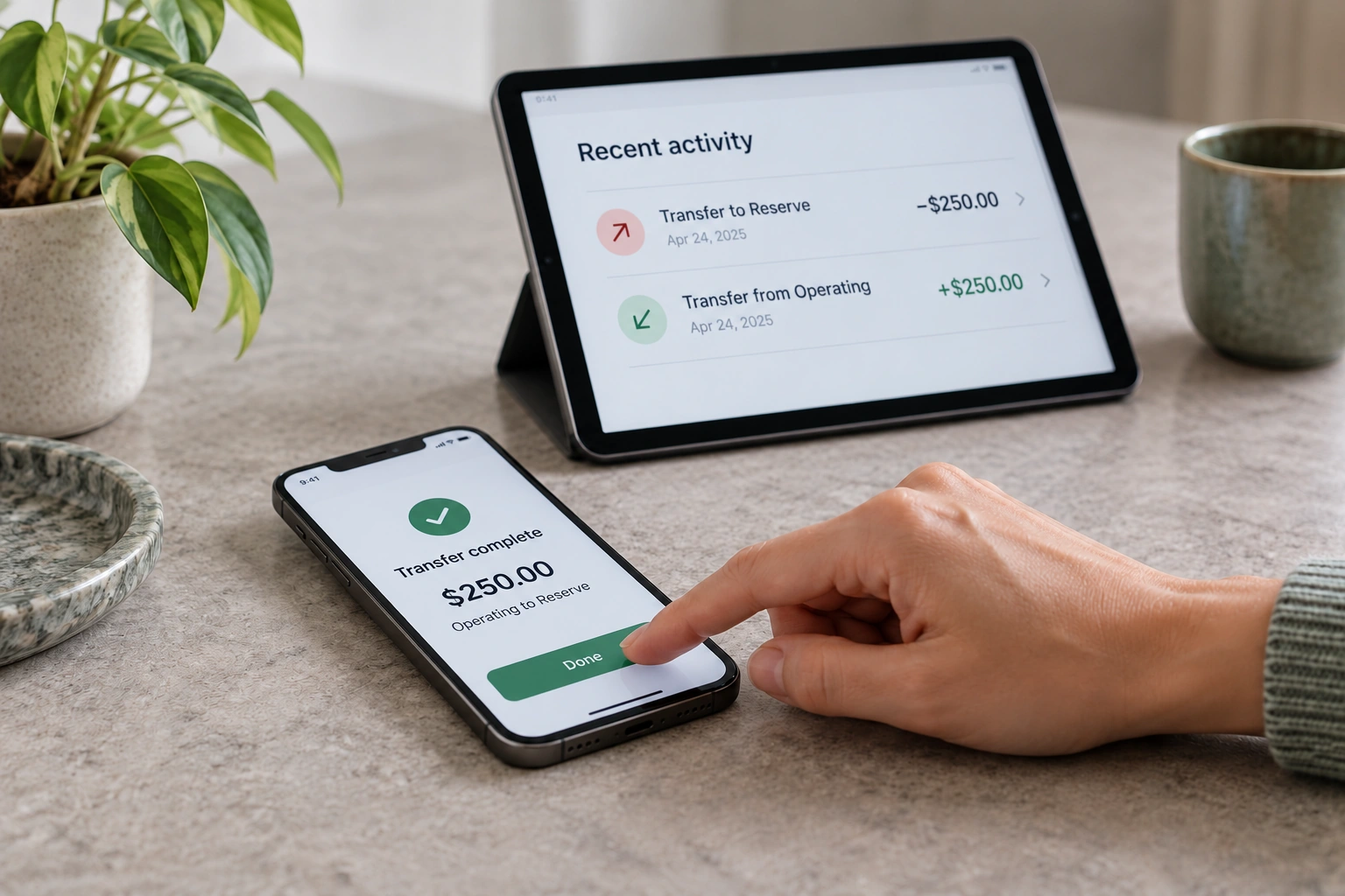 Moving money between business accounts using digital banking
