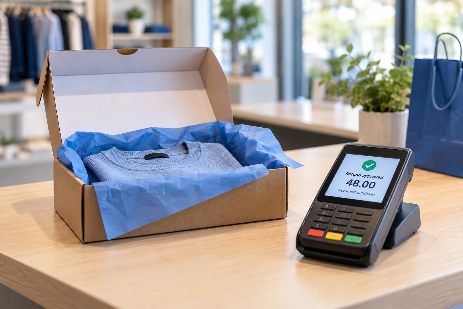 A returned purchase and card terminal representing an account credit