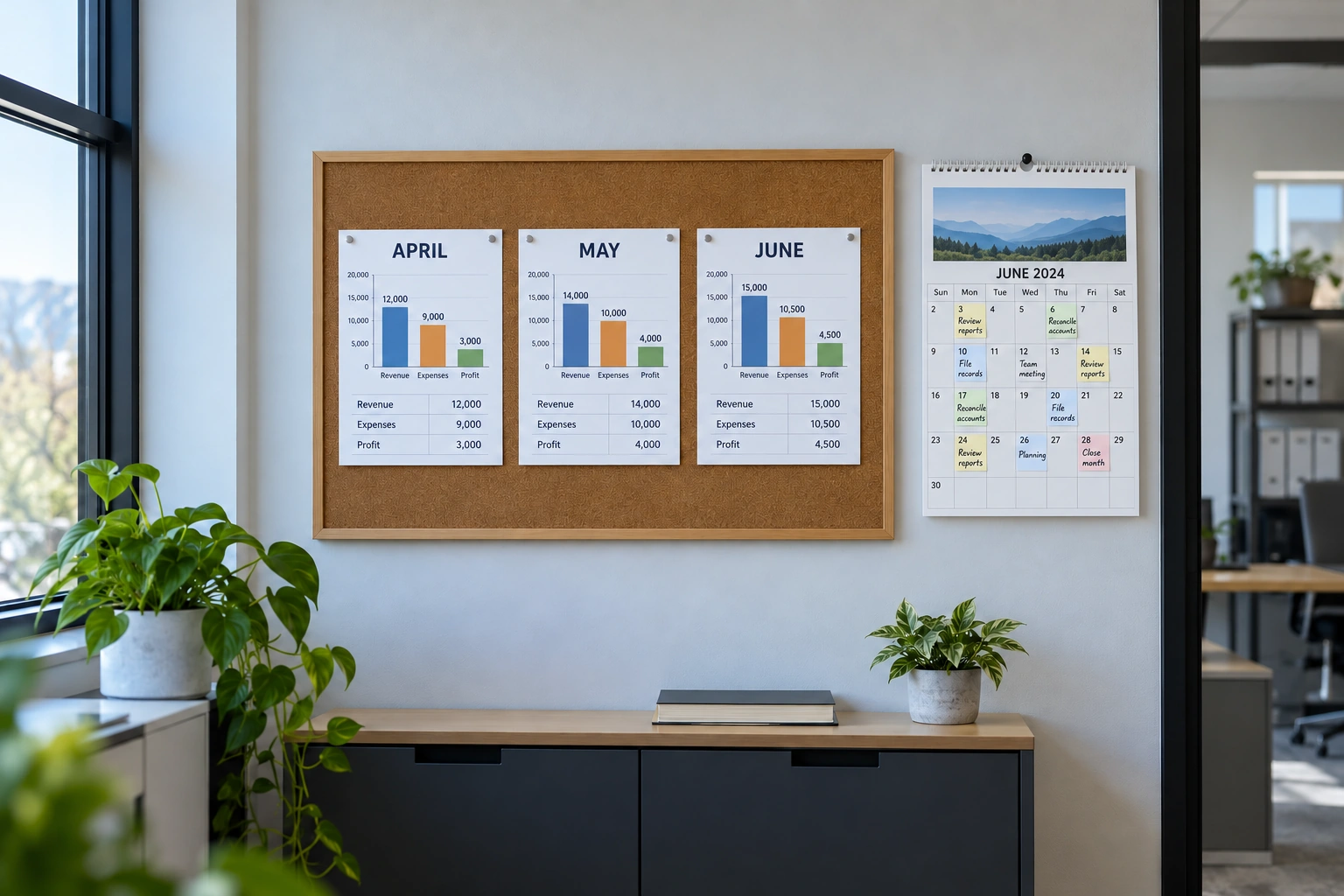 Consistently arranged monthly reports for comparison over time